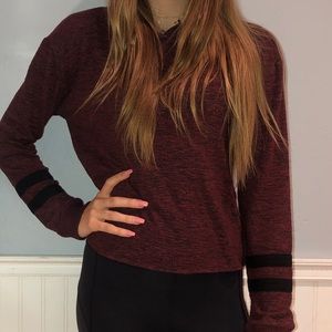 burgundy hooded long sleeve tee